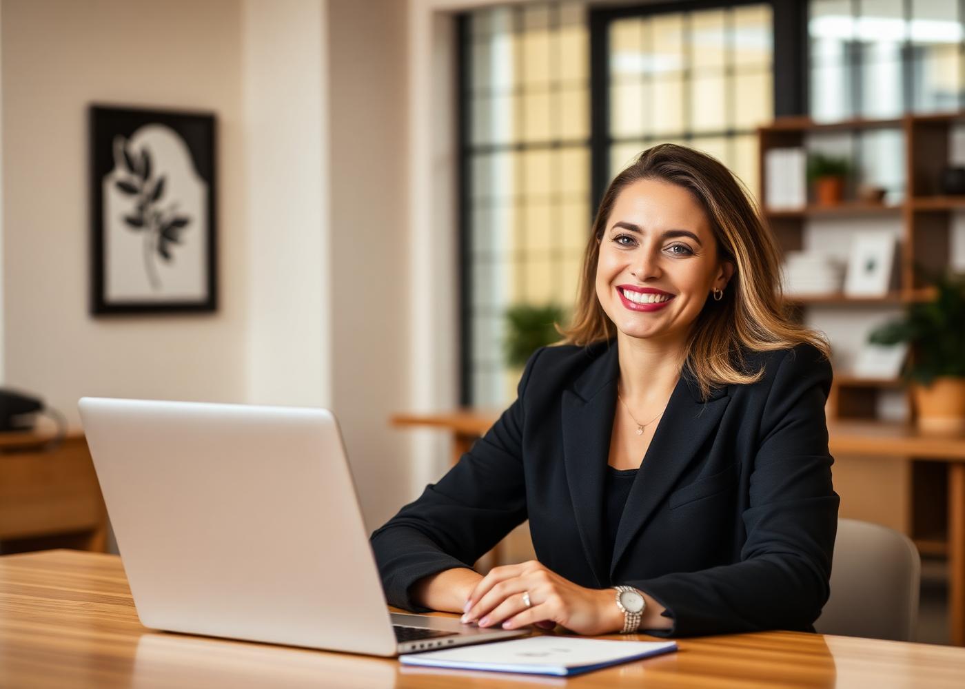 Empresária feliz recebendo documentos do CNPJ